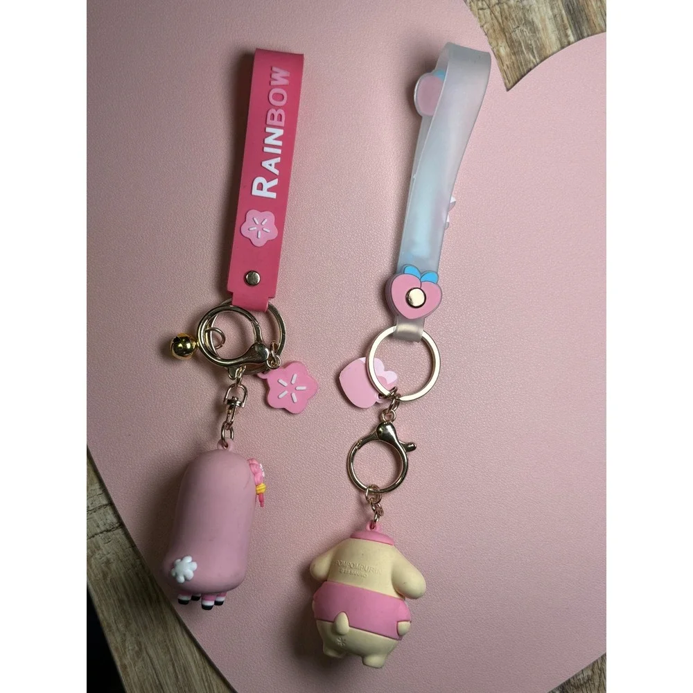 Sanrio Pompompurin Rainbow Keychain Set Unisex Pink Yellow Kawaii Peach Kid Core